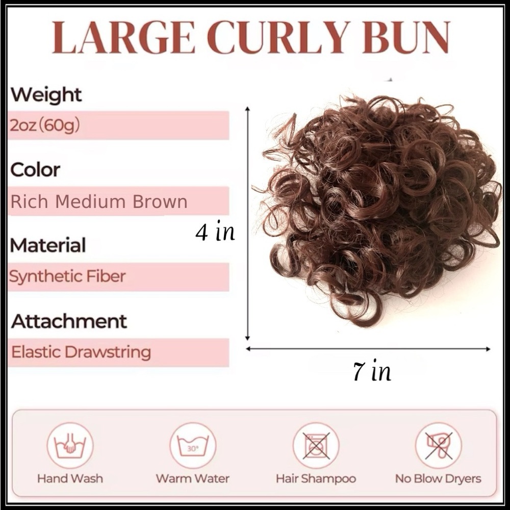 RICH CHOCOLATE WALNUT BROWN CURLY UPDO MESSY BUN HAIR DO WIG PIECE ACCESSORY - Picture 4 of 7